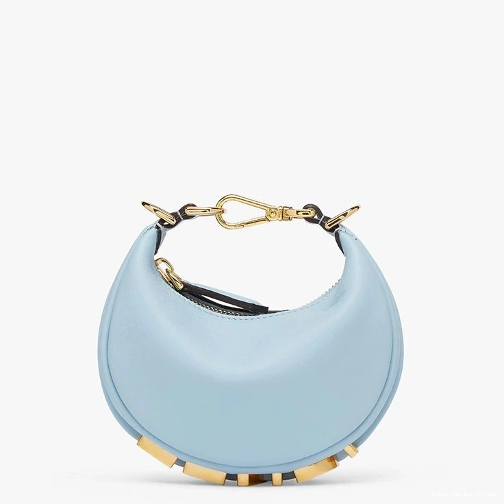 Affordable Leather Calf Sky In Blue Bag Nano Fendi Fendigraphy Hobo 0719